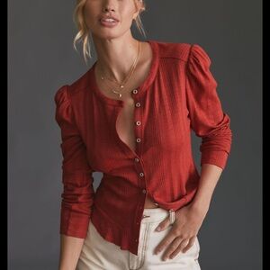 Pilcro Puff-Sleeved Cardigan